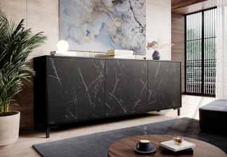 Domando Sideboard Chioggia M2 Modern Breite 200cm, Front in Marmornachbildung, Push-to-open-Funktion in Schwarz Matt und Marmor Schwarz