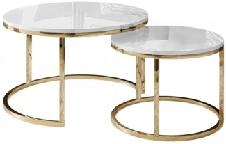 Lookway Couchtisch CIRI 2in1 Hochglanz mit Gold Chrom Gestell (2er Set), Durchmesser: ⌀70 cm und ⌀50 cm