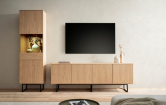 Home affaire Wohnwand Lund, moderne Anbauwand, Wohnzimmer-Set in Stone Oak, (2-St), enthält Vitrine und Lowboard