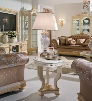 Beistelltisch Couchtisch Tisch Wohnzimmer Möbel Rund Beige Holz Tische