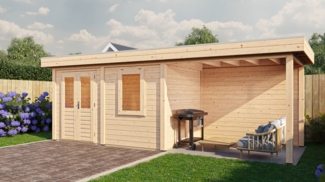 Lugarde Select Modern Gartenhaus mit Vordach Rostock 388x250cm + 300cm - Unbehandelt