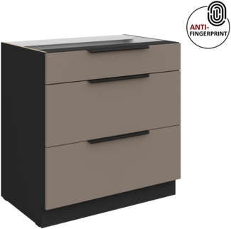 Küchen Unterschrank 80 cm Küche ARIA Sandgrau ultra matt + Schwarz matt, hochwertige Fronten mit Anti Fingerprint Beschichtung, Soft-Close Küchenzeile Küchenblock