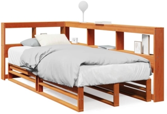 vidaXL Massivholzbett mit Regal ohne Matratze Wachsbraun 75x190 cm 3324525