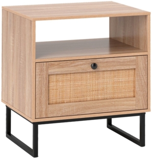 KOMFOTTEU Nachttisch, Nachtschrank mit Rattan-Schublade & offenem Fach