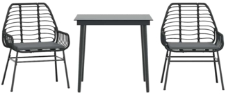 vidaXL 3-tlg. Garten-Essgruppe mit Kissen Schwarz Poly Rattan Glas 3334450