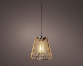 Lumineo LED Solarleuchte, Dauerlicht, warmweiß, Solar LED Pendellampe Outdoor 17,5cm Rattan-Optik Beige / Warmweiß