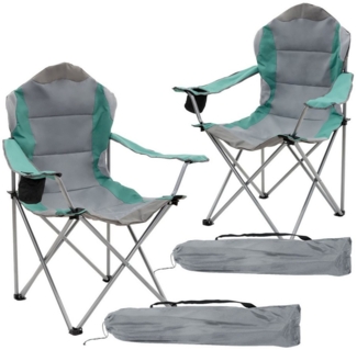 ECD Germany Campingstuhl Gartenstuhl faltbar mit Getränkehalter & Tragetasche bis 110kg, 2er Set Klappstuhl Türkis Angelstuhl mit Hochlehner Gepolstert tragbar