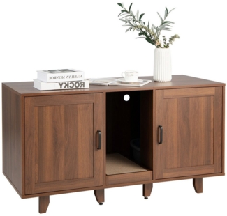 KOMFOTTEU Tierhaus 3 in 1 Katzenschrank, Beistelltisch TV-Ständer für 2 Katzen, 120 x 52 x 65 cm