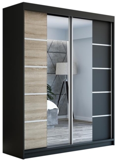 Schwebetürenschrank KOMFORT 2-türig Schrank 180 cm (mit Spiegel) Farbe: Schwarz , sonoma