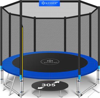 KESSER® - Trampolin | TÜV SÜD GS Zertifiziert | Komplettset mit Sicherheitsnetz, Leiter, Randabdeckung & Zubehör | Kindertrampolin Gartentrampolin Belastbarkeit 150 kg Blau, 305 cm