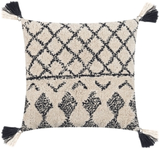 Magma Berber Kissenhülle Kaya mit zweifarbigen Quasten Natur Schwarz 50x50 cm