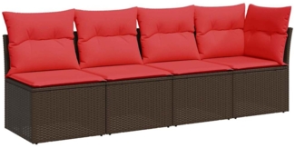 vidaXL Gartensofa mit Kissen 4-Sitzer Braun Poly Rattan 366227