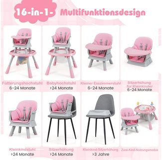 COSTWAY Hochstuhl (1 St), 16 in 1 Kinderhochstuhl, Babystuhl für Kinder ab 6 Monate