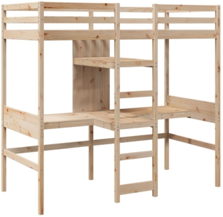 vidaXL Hochbett mit Schreibtisch & Ablagen 90x200 cm Massivholz Kiefer 3308541