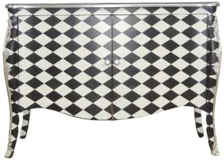 Casa Padrino Barock Kommode Karo Schwarz / Weiß 120 cm - Schrank mit 2 Türen
