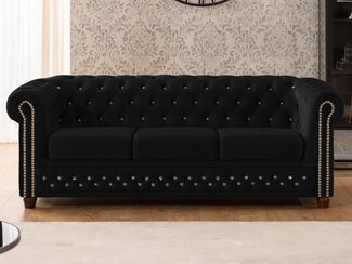 S-Style Möbel Chesterfield-Sofa 3-Sitzer Cleo Blink aus Samt mit Kristallsteppung und Massivholzfüßen, mit Wellenfederung