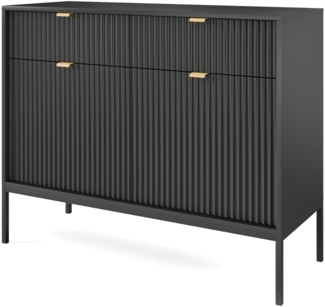 AX LIVING Cabinio 180 Schwebetürenschrank Schwarz mit Artisan Lamellen