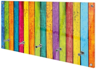 banjado Garderobenleiste Glas Bunte Holzlatten (Wandgarderobe, mit verchromten Haken), inkl. Montagematerial