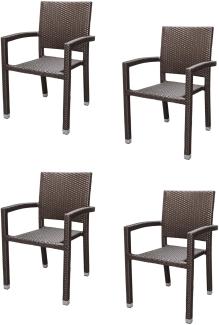 4x KONWAY® PORTO Stapelsessel Mokka Premium Polyrattan Garten Sessel Stuhl Set