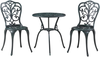 DELUKE® Bistroset 3-teilig VINTO - Wetterfest, Aluminiumguss | Balkonmöbel Set 2 Personen Bistrotisch mit 2 Stühlen Gartenmöbel Set 2 Personen Gartenset Sitzgarnitur, Grün