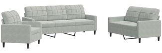 vidaXL 3-tlg. Sofagarnitur mit Kissen Hellgrau Samt 3278351