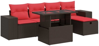 vidaXL 6-tlg. Garten-Sofagarnitur mit Kissen Schwarz Poly Rattan 3327934
