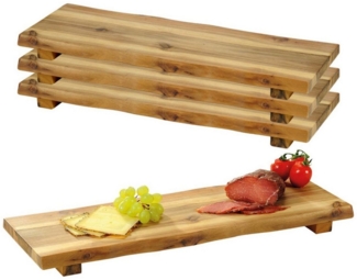 4 Stück Servierbrett mit Füßen, Akazie - 53 x 19cm