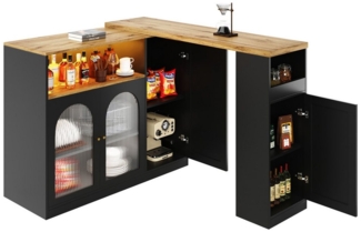 i@home Bartisch Um 360° drehbarer Bartisch, Sideboard, 108 x 39,6 x 97 cm (Bis 60 kg belastbar, geeignet für Esszimmer, Wohnzimmer oder Küche), Schreibtisch in Holzmaserung, Changhong-Glasschranktür und LED-Licht