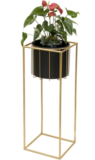 DanDiBo Blumenhocker mit Topf Metall Gold Schwarz Eckig L 70 cm Blumenständer 96035 Blumensäule Modern Pflanzenständer Pflanzenhocker