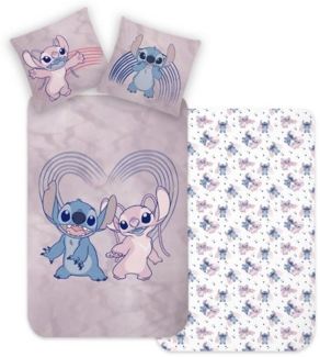MTOnlinehandel Bettwäsche Lilo & Stitch 135x200 + 80x80 cm, 100 % Baumwolle Biber, Flanell, 2 teilig, Disney's Kinderbettwäsche Teenagerbettwäsche