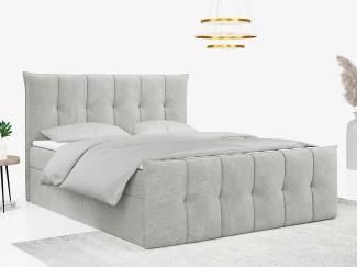 Boxspringbett, mit Fußteil, 2 Bettkästen - PREMIUM-11 - 200x200cm - Hellgrau Stoff - H4
