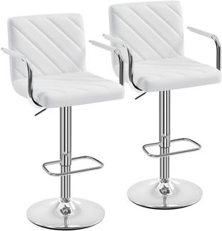Yaheetech Barhocker 2er Set Barstuhl Höhenverstellbar 62,5-84,5cm 360° Drehstuhl mit Armlehnen Designer Hocker aus robuster Kunstleder & Stahlgestell, Weiß