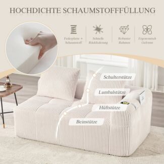 MODFU Sofa Cord-Kompaktsofa, mit seitlicher Tasche für Handy & Fernbedienung, integrierter Getränkehalter
