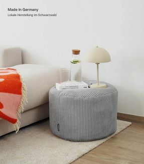 mokebo® Pouf, Hocker o. Sitzhocker aus Cord 30x50 cm 'Der Faule Lenz', Bodenkissen rund in grau, Fußhocker, Indoor Sitzkissen Stoff, Puff, Sitzpouf drinnen, kuschelig & weich, mit EPS-Perlen Füllung