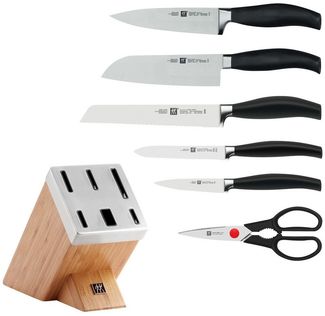 Zwilling Messerblock ***** FIVE STAR (7tlg), Selbstschärfender Messerblock, inkl. 5 Messer + Schere, Bambus