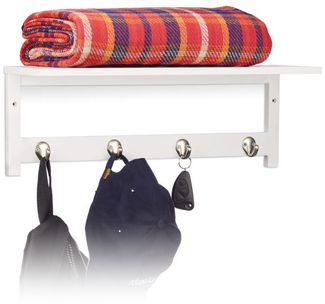 Relaxdays Wandregal mit 4 Haken, Bambus weiß, 50 x 16x 17,5 cm