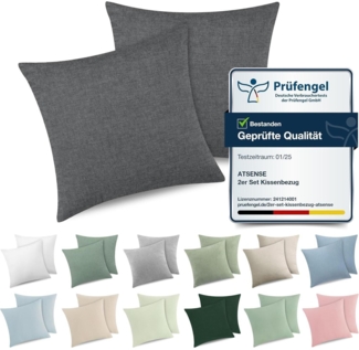 ATsense 2er Set Kissenbezug 40x40cm Dunkelgrau Baumwolle Reißverschluss