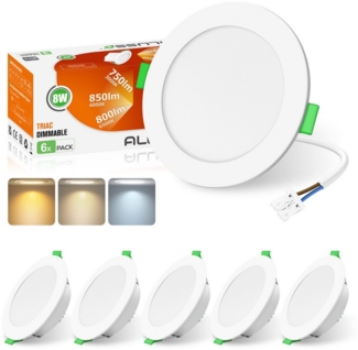 ALUSSO LED Einbauleuchte 6er-Set, Einbau-Spots, 3CCT, IP44, E-Klasse, dimmbar, 8W, 850lm, Weiß