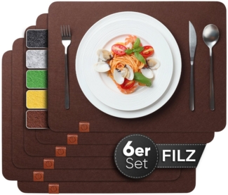 Loco Bird Platzset Tischset aus Filz, 6er Set Rechteckig, Platzsets 44x32 cm, (Tischset in braun), abwischbare Tischuntersetzer Platzdeckchen
