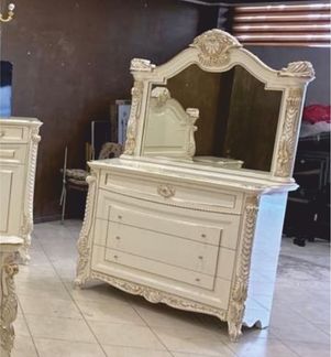 Casa Padrino Luxus Barock Kommode mit Spiegel Weiß / Gold - Barockstil Möbel