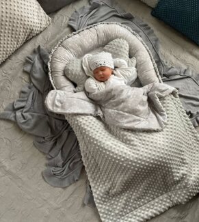 Loolay Bettnestchen MINKY/ Baumwolle BABYNEST Babykokon Geschenk Babyaustattung SET, (MUSTER: PUSTELBLUME Grau/ MINKY grau, SOLO oder im SETS, 3-tlg, Neugeborene Nestchen, Babynestchen, Reisebett von LOOLAY), LOOLAY® - 100% Europäische Stoffe und Klein...