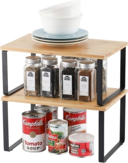 Küchenregal Bambus Stapelbarer Gewürzregal Organizer 2er-Set Schwarz