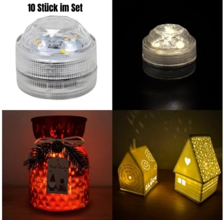 Online-Fuchs LED Dekolicht Set - Power LEDs als Ersatz für Teelichter, Kerzen zur Beleuchtung, 3 leistungsstarke SMD-LEDs, warmweiß, 4er oder 10er Set wählbar