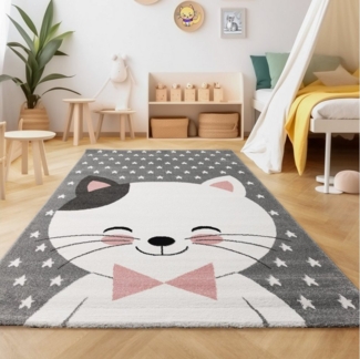SIMPEX24 Teppich Niedliches Katze Design, Läufer, Höhe: 11 mm, Kinderteppich Katze Design Rosa Baby Teppich Kinderzimmer Pflegeleicht