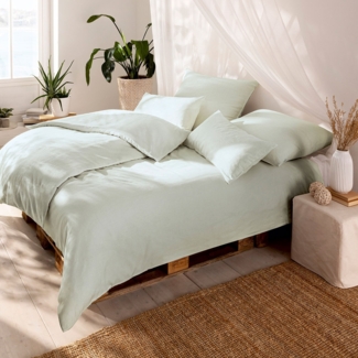 Estella Halbleinen Bettwäsche Alvaro|160x210 cm + 65x100 cm + 50x70 cm| jade