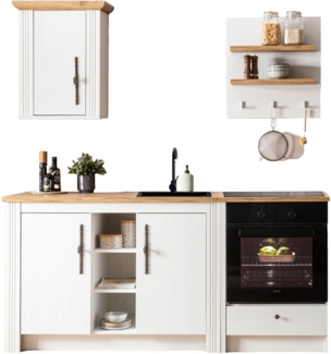 KOCHSTATION Küchenzeile KS-Westminster, Pantryküche im Landhaus Stil, hochwertige Metallgriffe, (Set), Breite 194 cm, Kommode, Wandpaneel, Hängeschrank und Herdumbau