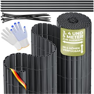 KESSER® PVC Sichtschutzmatte Sichtschutzzaun Balkonverkleidung Windschutz verstärkte Lamellen für Garten Balkon & Terrasse Balkonumrandung inkl Kabelbindern, Abdeckung & Handschuhe Schwarz, 160 x 400 cm
