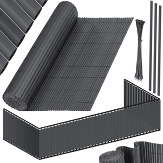 KESSER® PVC Sichtschutzmatte Sichtschutzzaun Balkonverkleidung Windschutz verstärkte Lamellen für Garten Balkon & Terrasse Balkonumrandung inkl Kabelbindern, Abdeckung & Handschuhe Schwarz, 160 x 400 cm