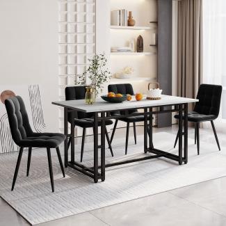 Merax 140cm Esstisch mit 4 Stühlen Set Esszimmer Sitzgruppe, Metallbeine,Essgruppe, (5-tlg), Samt, Schwarz