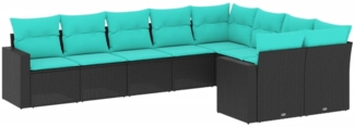 vidaXL 9-tlg. Garten-Sofagarnitur mit Kissen Schwarz Poly Rattan 3219427